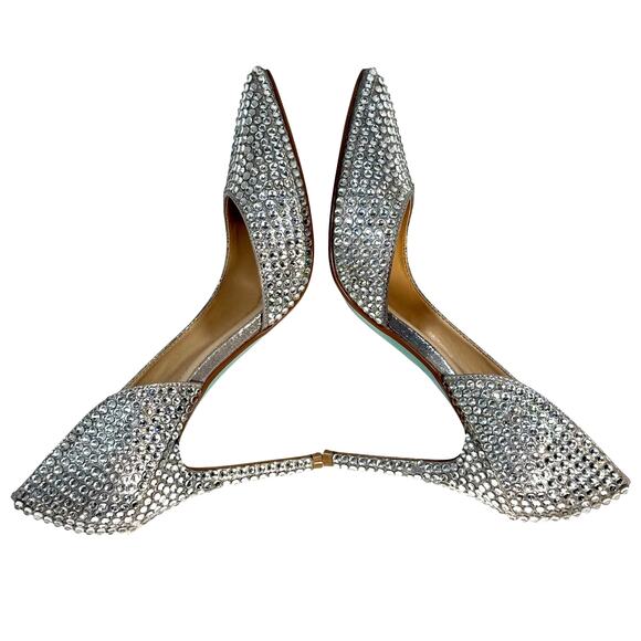Betsey Johnson Hazil Silver Rhinestone Heels Women’s 8.5 Pointed Toe Pumps - Picture 3 of 9